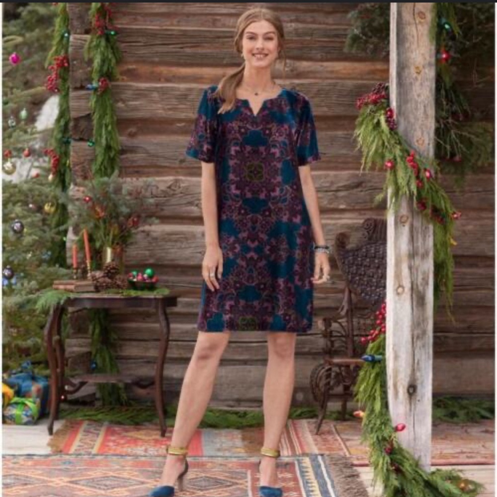 Sundance Velvet Velour Shift Dress V Neck Petite Small Silk Blend Purple Career